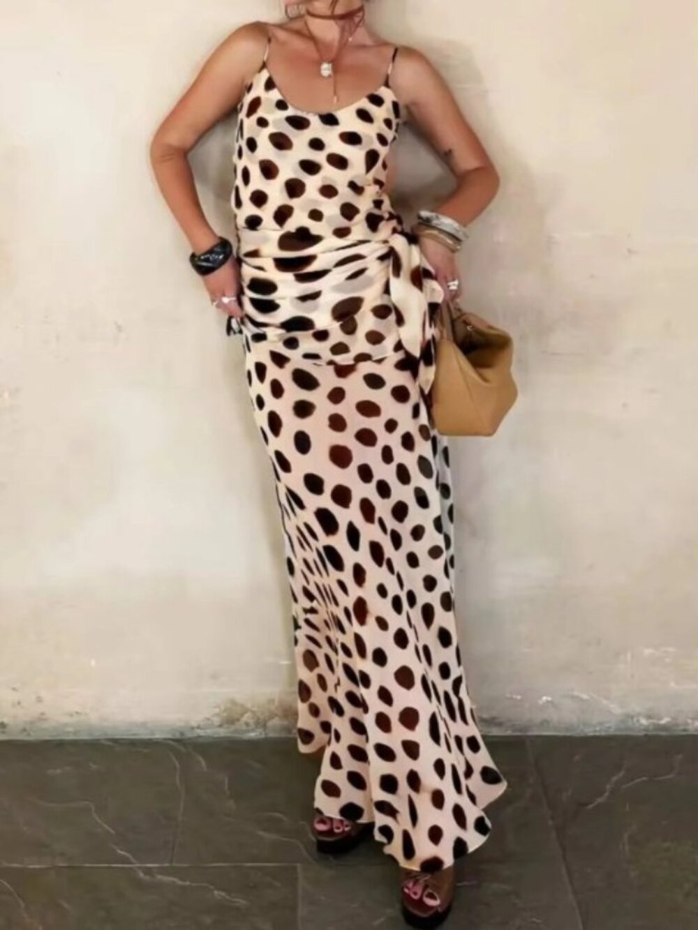 Printed Slip Maxi Dress in Cream and Brown Rat & Boa inspired style - Picture 2 of 6